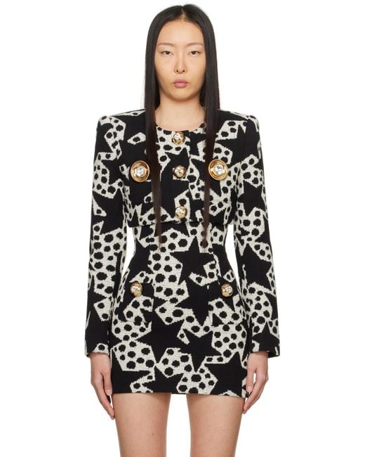 Area Black & Off-white Crystal Medallion Blazer