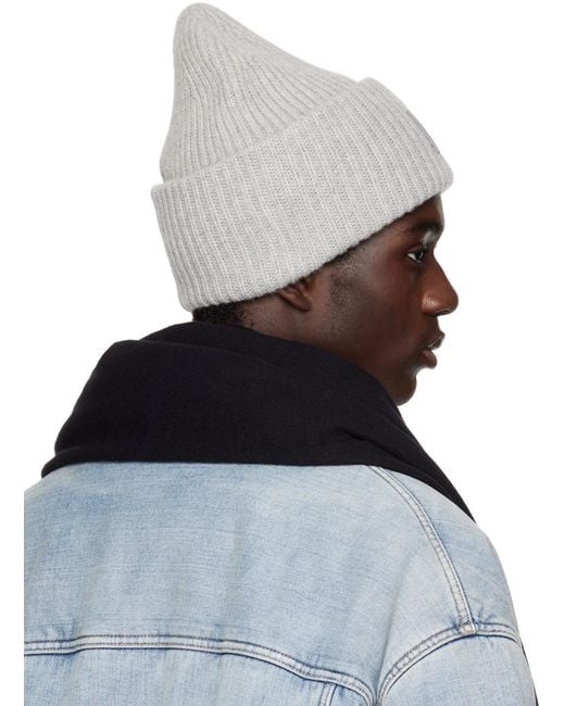 Acne Blue Gray Large Logo Beanie for men