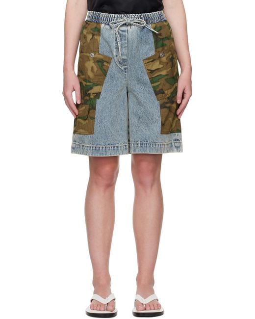 3.1 Phillip Lim Blue Patchwork Camo Basketball Denim Cargo Shorts