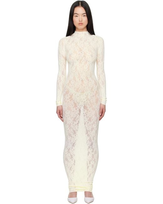 skims knit lace mock neck dress RIB KNIT LACE MINI DRESS | EGRET