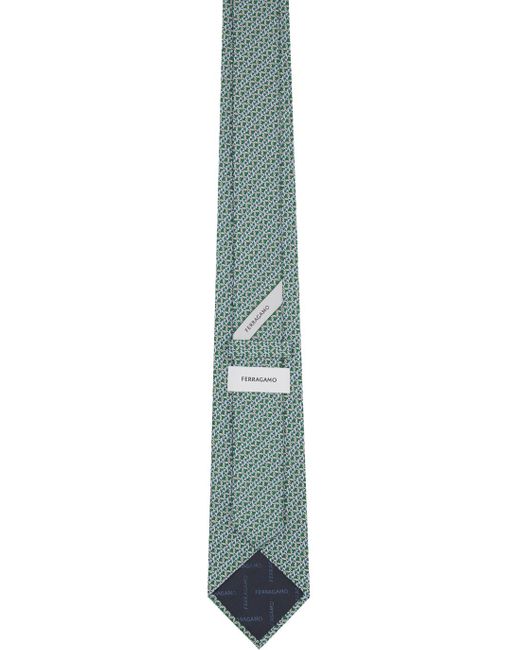 Ferragamo Black Green & Blue Gancini Print Silk Tie for men