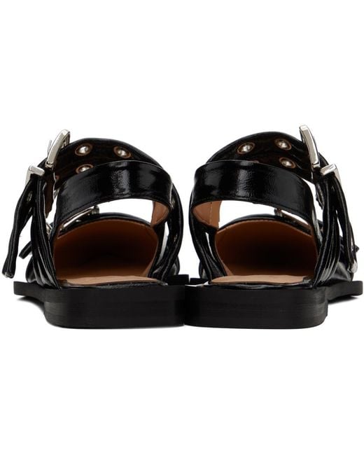 Ganni Black Buckle-embellished Slingback Leather Ballet Flats