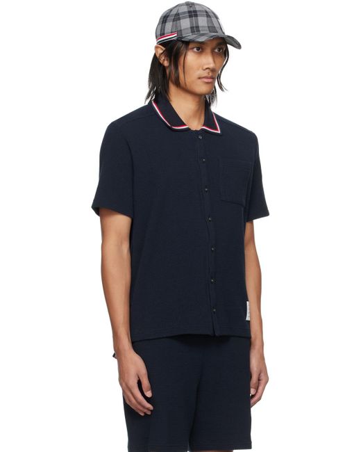 Thom Browne Blue Navy Textured Polo for men