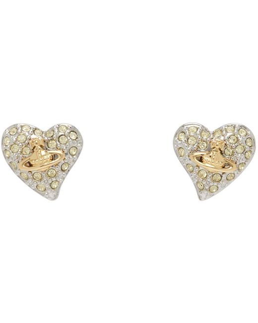 Vivienne Westwood Black Silver Tiny Diamante Heart Earrings