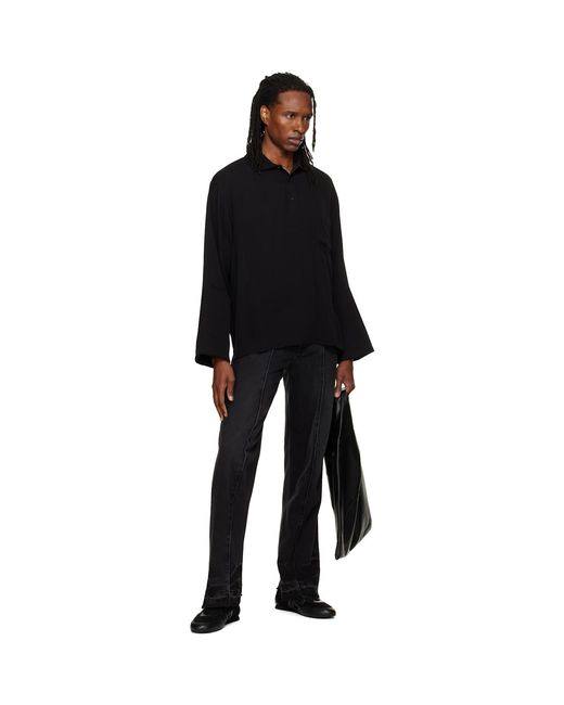 ALAINPAUL Black Long Sleeve Polo for men