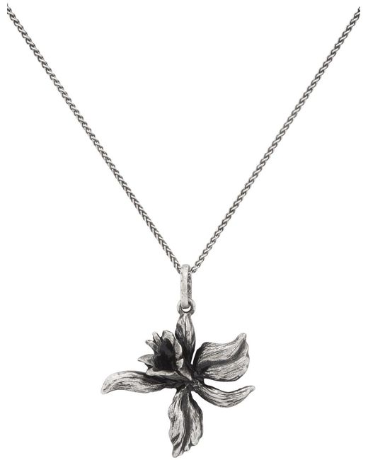 Saint Laurent Metallic Silver Orchid Pendant Necklace for men