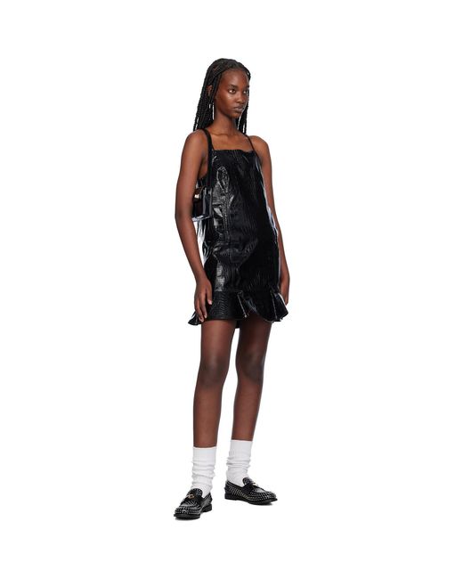 Ganni Black Future Coated Faux-Leather Minidress