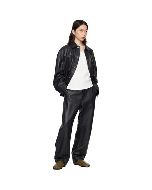 Bottega Veneta Black Spread Collar Leather Jacket for men