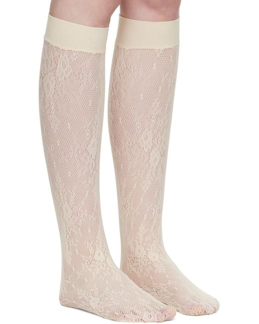Swedish Stockings オフホワイト Rosa レース ハイソックス Brown