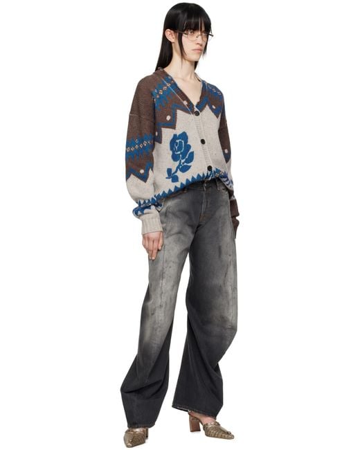 Acne マルチカラー ジャカード ウール カーディガン Blue