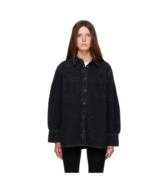 Ganni Black Broderie Anglaise Denim Shirt