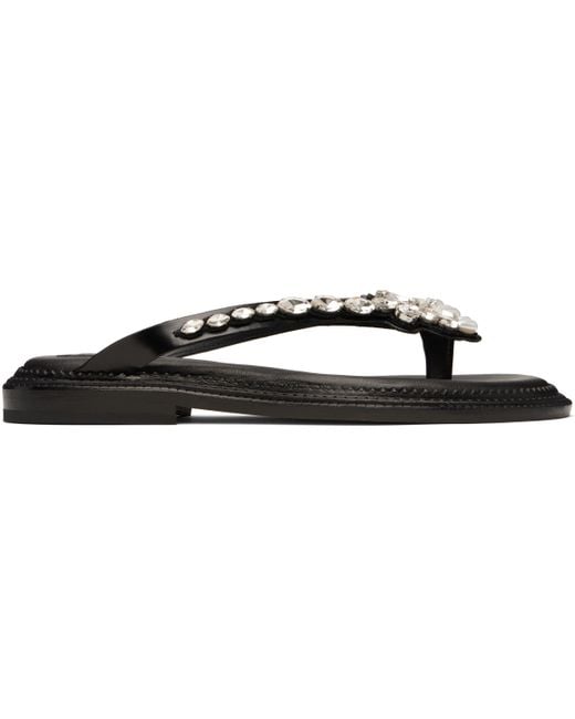 Simone Rocha Black Embellished Flower Flip-Flops