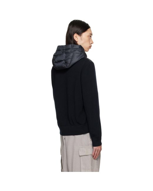 Moncler Black Padded Wool Zip-Up Down Hoodie for men