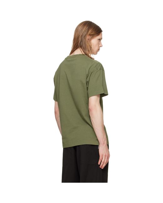 Palm Angels Green Khaki Neck Logo Regular T-Shirt for men