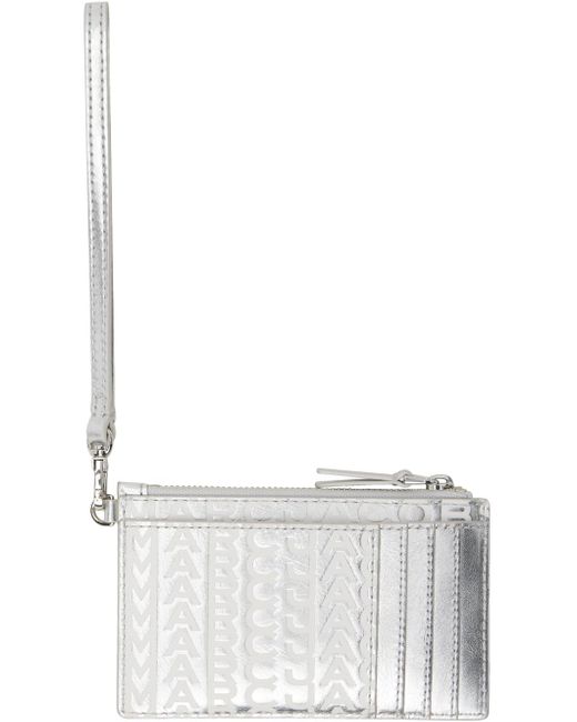 Marc Jacobs White Silver 'the Leather Top Zip Wristlet' Wallet