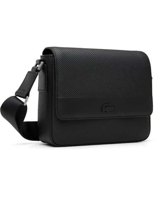 Lacoste Black Chantaco Leather Messenger Bag for men