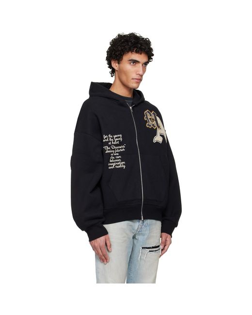 Amiri Black Varsity Patch Oversized Zip Hoodie for men