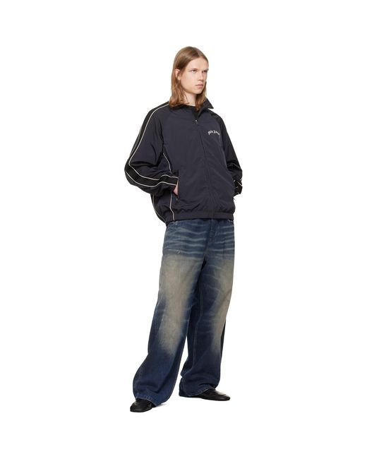 Palm Angels Blue Curved Logo Vintage Windbreaker Track Jacket for men