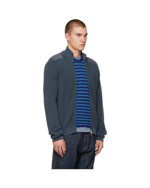 Stockholm Surfboard Club Blue Dyed Knitted Jacket for men