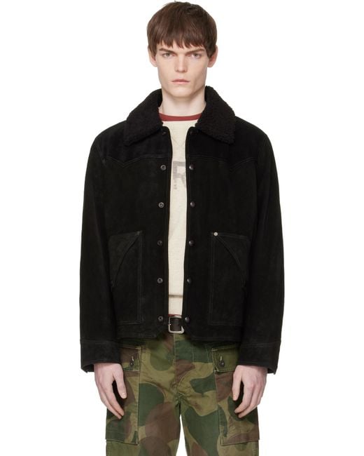 RRL Black Shearling-Collar Suede Western Jacket for men