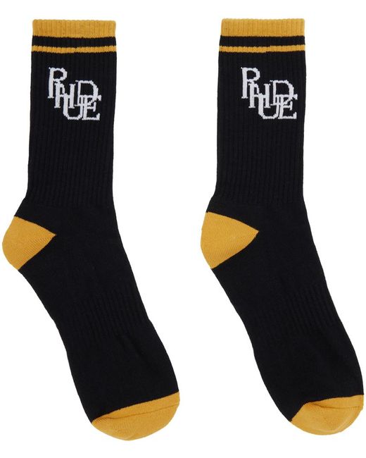 Rhude Black & Yellow Scramble Logo Socks for men
