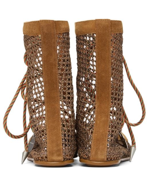 Kiko Kostadinov Brown Reticella Lace Up Ballerina Flats