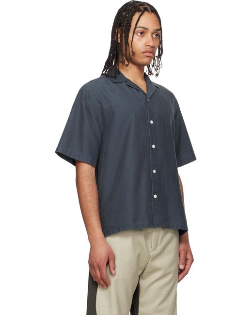 メンズ The Elder Statesman ネイビー ジャカード シルク キャンプシャツ Blue