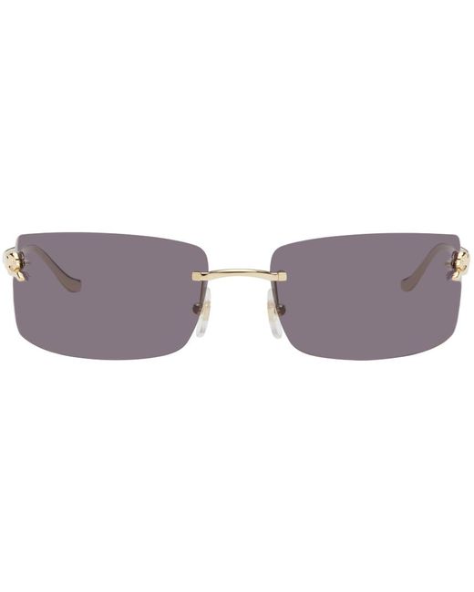 Cartier Black 'Panthère De ' Rectangular Metal Sunglasses