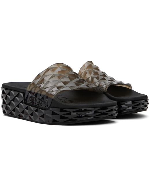 JIMMY CHOO ダイヤモンドプラットフォームスライド Jimmy Choo Diamond Slides in Black | Lyst