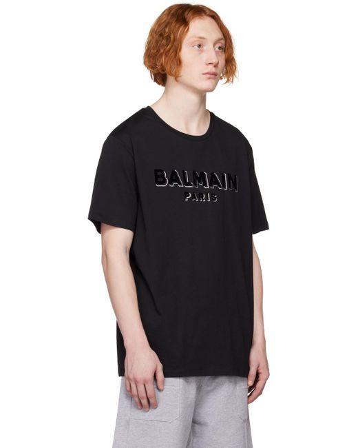 T-shirt noir à logo texturé Balmain pour homme en coloris Black