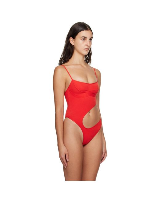 Mugler Red Cutout Bodysuit