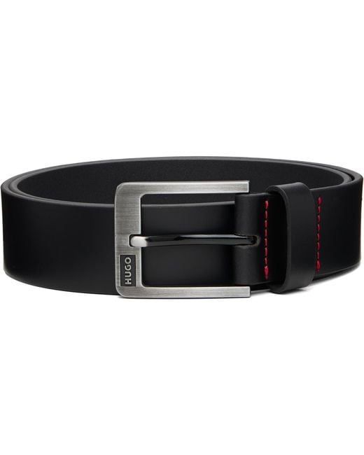 HUGO Black Buffalo Leather Belt for men