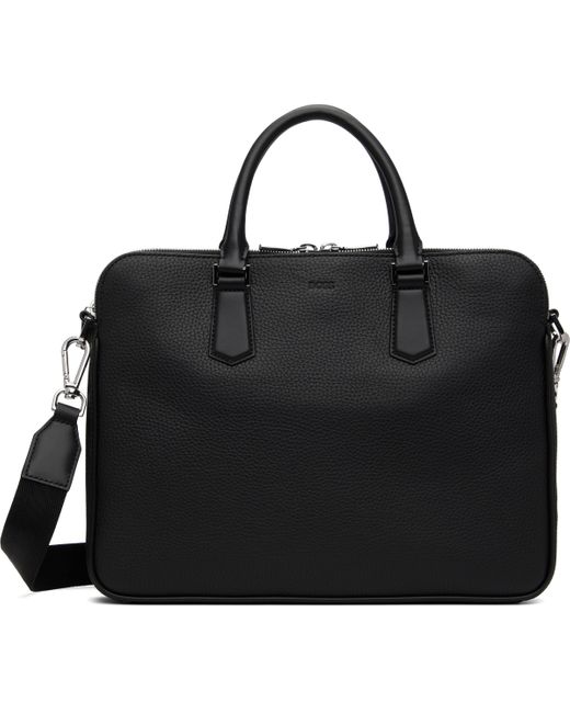 Boss Black Italian Leather Slimline Logo Briefcase for men