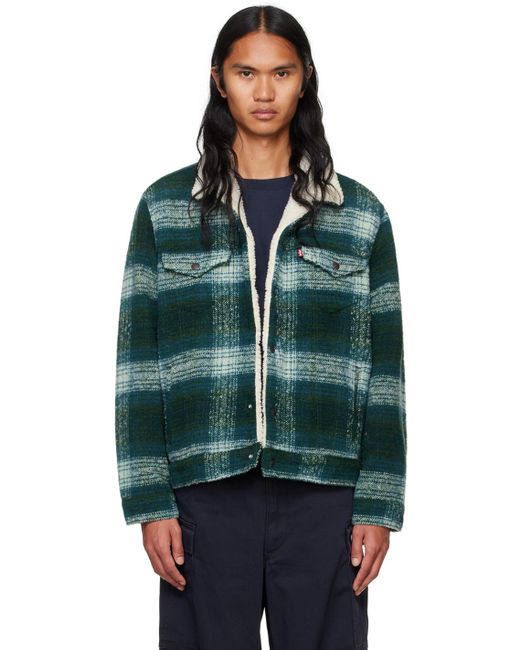 Levi's Green Plaid Type Iii Sherpa Trucker Jacket for men