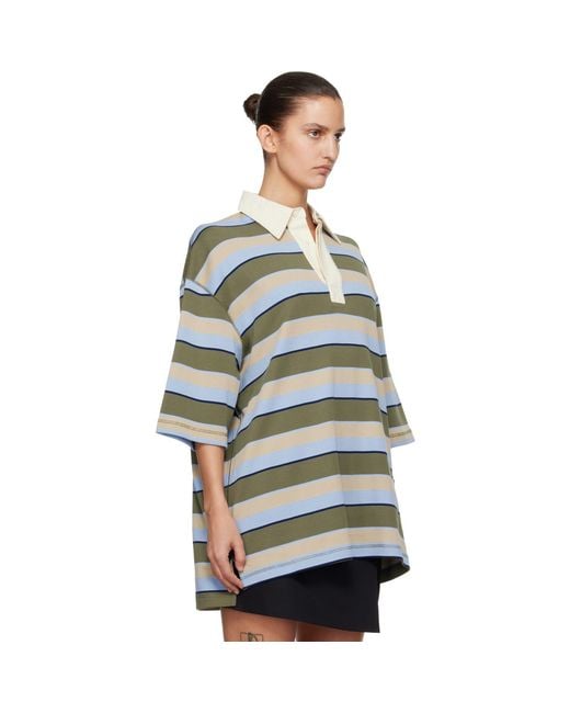 AMI Green Striped Cotton 'Ami Patch' Polo