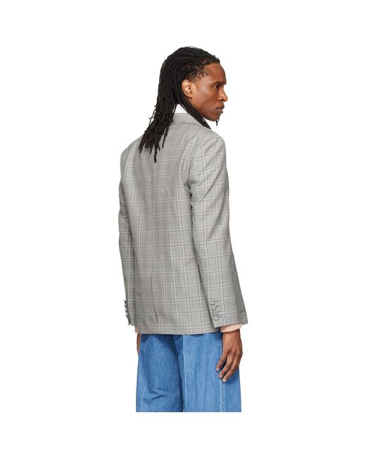 Valentino Gray Double-Breasted Mohair Wool Check Blazer for men