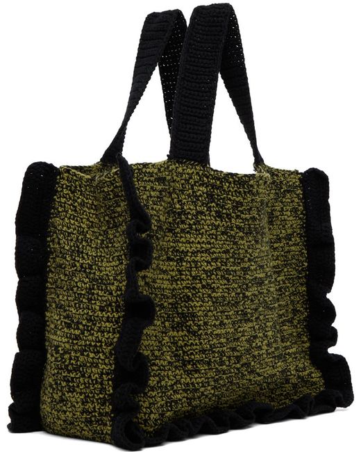 Ganni Black & Green Cotton Crochet Frill Tote