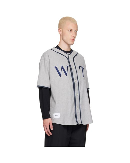 (w)taps Gray League S/S Cotton Twill Shirt for men