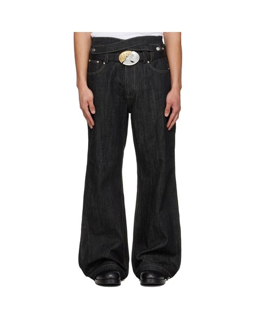 NULLUS Black Whale Fin Snap-On Flared Jeans for men