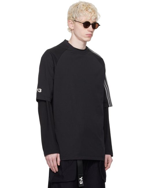 T-shirt noir à trois rayures Y-3 pour homme en coloris Black