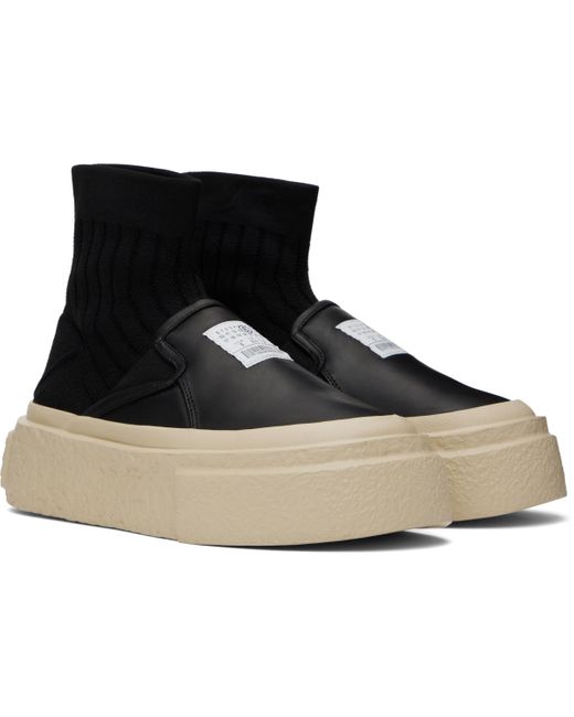 MM6 by Maison Martin Margiela Black Leather Knit Sock Platform Sneakers