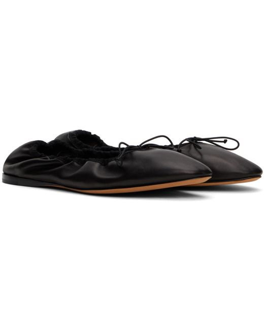 The Row Black Nappa Leather Bow Ballerina Flats