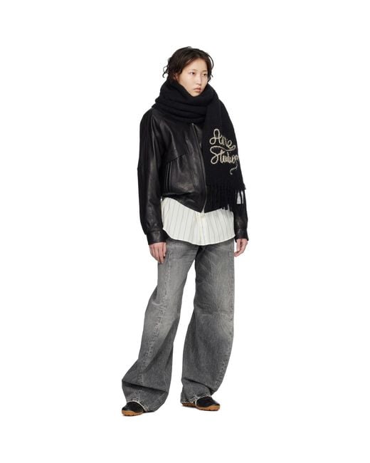 Acne Black Wool Logo Scarf