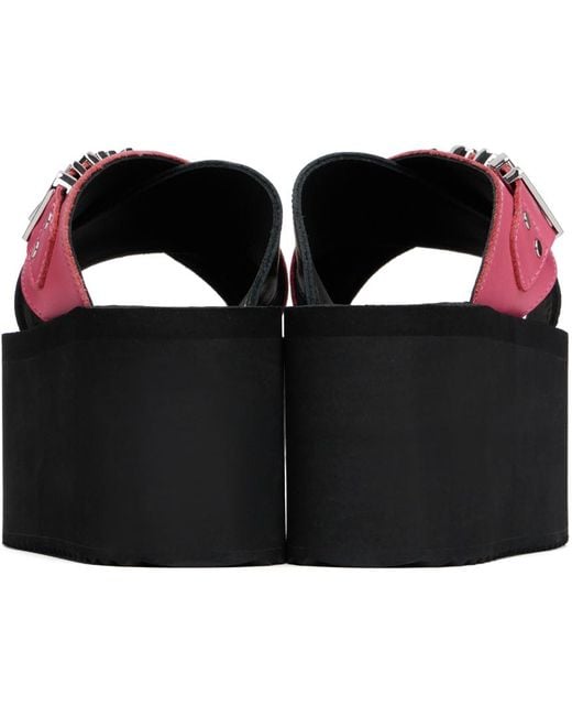 Moschino Black & Pink Logo Lettering Wedge Sandals