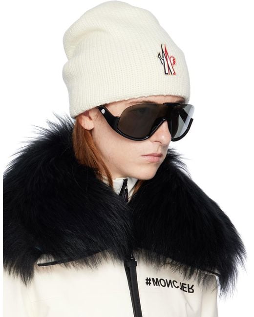 Moncler ホワイト ロゴパッチ ビーニー Black