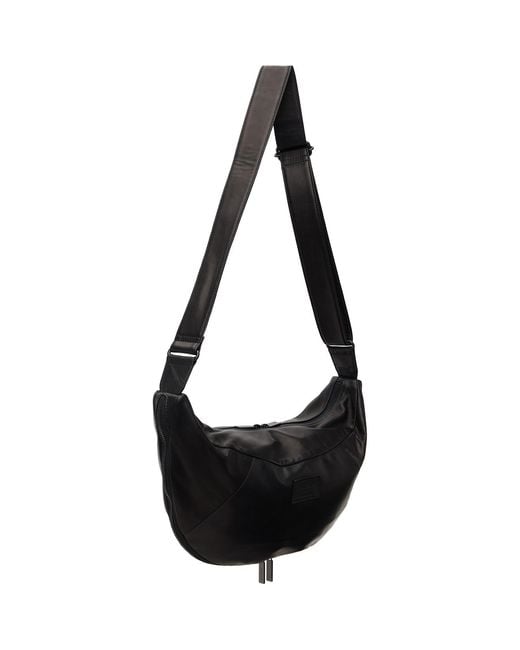 Yohji Yamamoto Black Scratch Horse Leather Half Moon Shoulder Bag for men