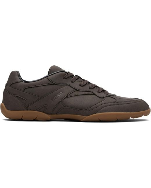 HUGO Black Stacked Logo Faux-Leather Sneakers for men