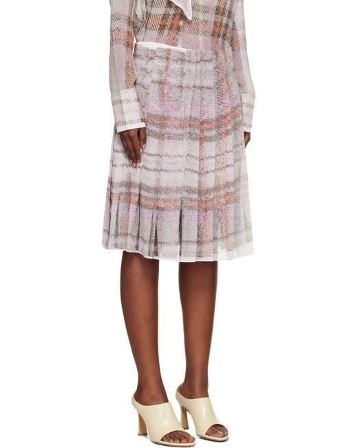 Acne グレー＆ピンク プリント シルク ミディアムスカート Multicolor