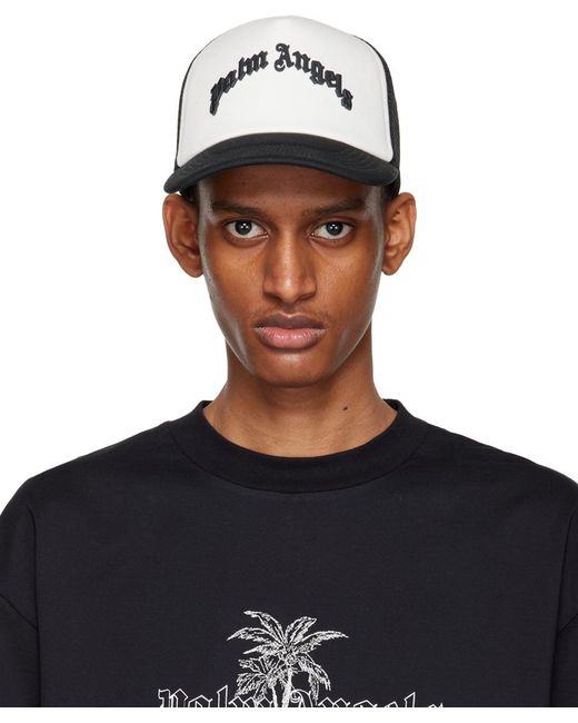 Palm Angels Cotton Curved Logo Trucker Cap in Black for Men | Lyst UK