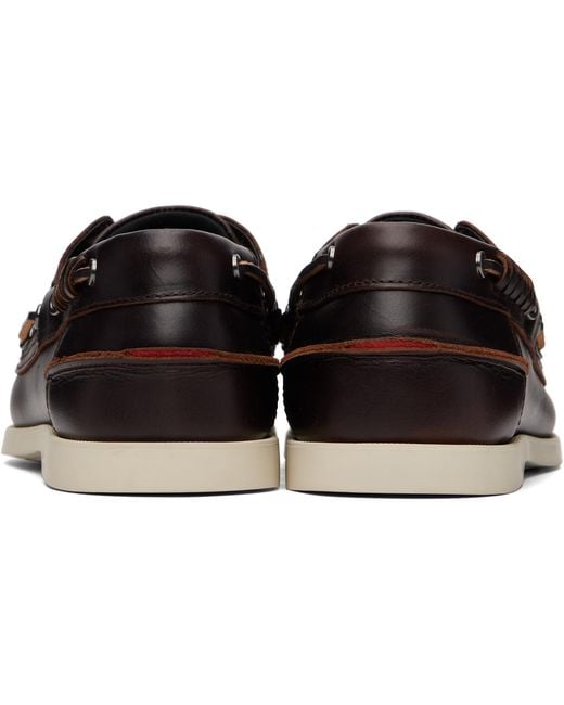 HUGO Black Leather Lacing Detail Boat Shoes for men